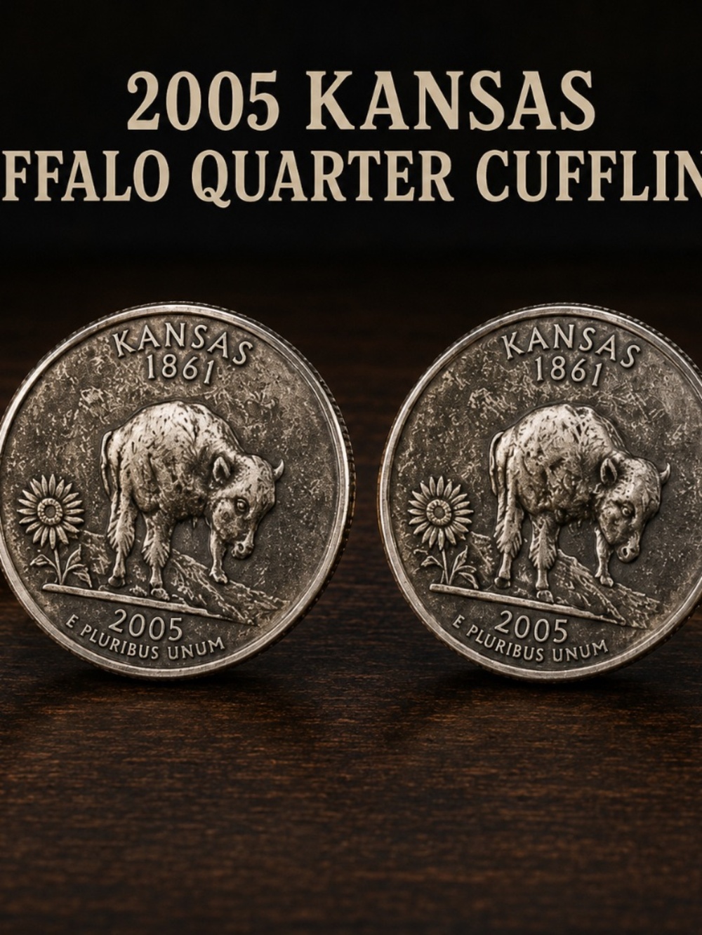 2005 Kansas State Quarter Buffalo Coin Cufflinks